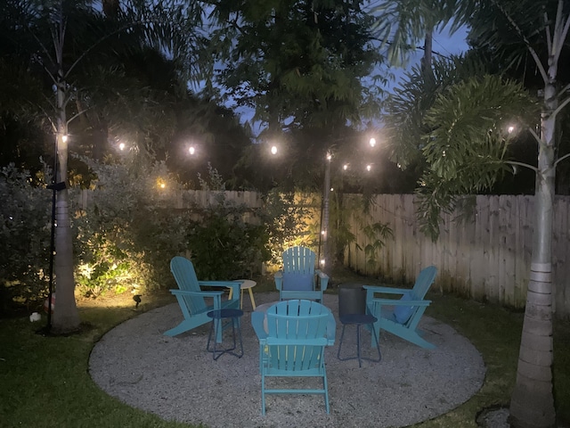 view of patio at night