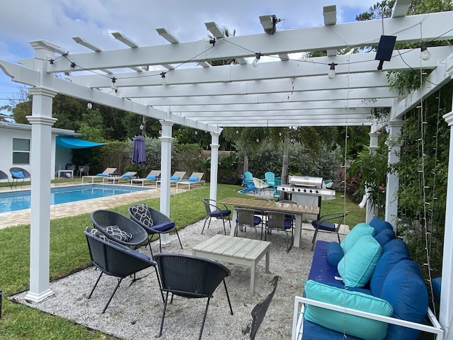 view of patio / terrace featuring outdoor lounge area, area for grilling, and a pergola