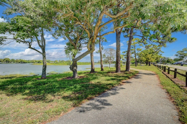 view of street featuring a water view