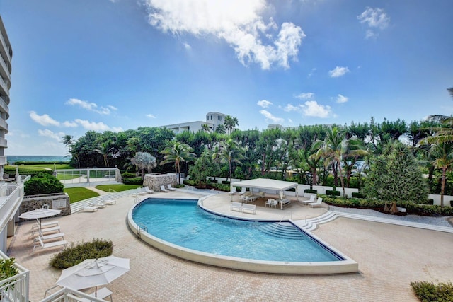 view of pool featuring a patio area