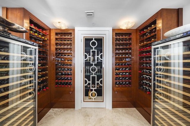 wine room featuring beverage cooler