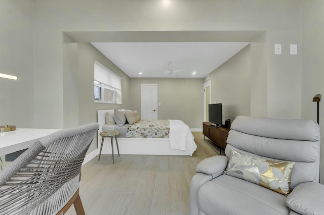 bedroom with light hardwood / wood-style flooring