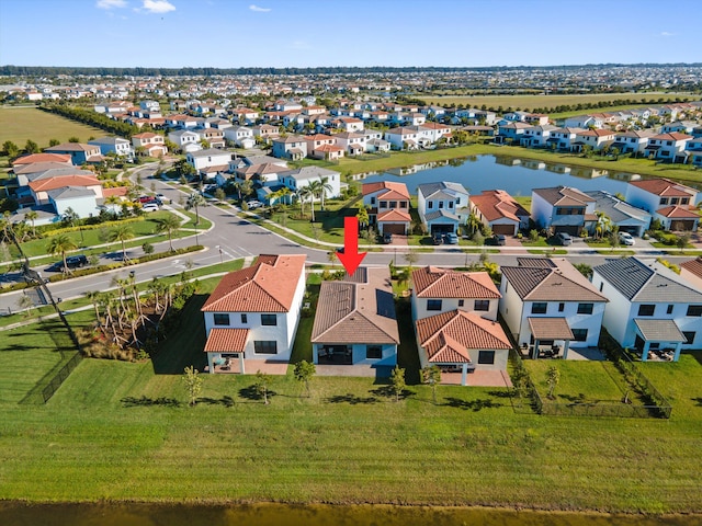 aerial view with a water view