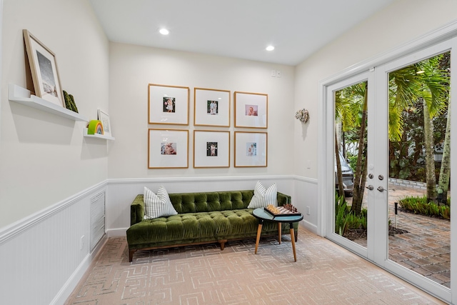 living area featuring french doors