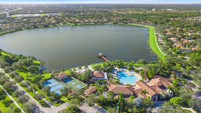 bird's eye view featuring a water view