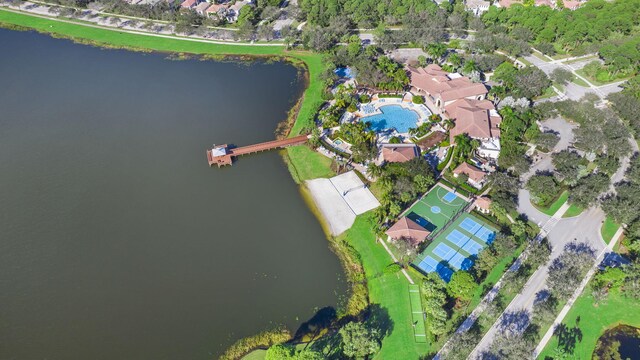 aerial view featuring a water view