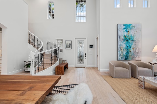 entrance foyer with hardwood / wood-style flooring and a high ceiling