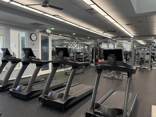 workout area with a drop ceiling