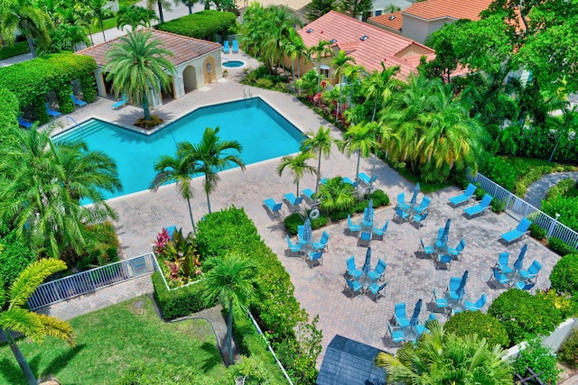 view of swimming pool with a patio