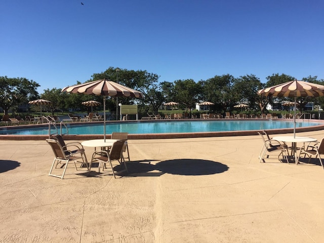 view of swimming pool with a patio