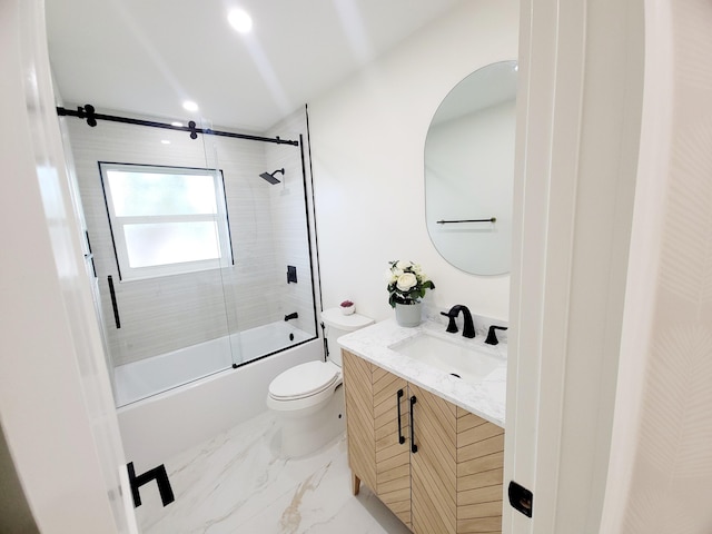 full bathroom with toilet, combined bath / shower with glass door, and vanity