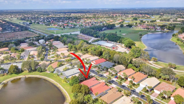 aerial view with a water view