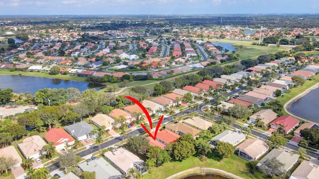 aerial view featuring a water view