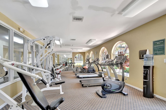 exercise room with carpet floors