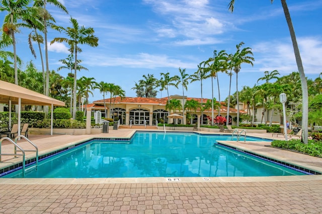 view of swimming pool with a patio