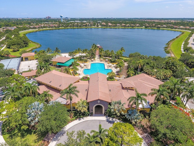 aerial view with a water view