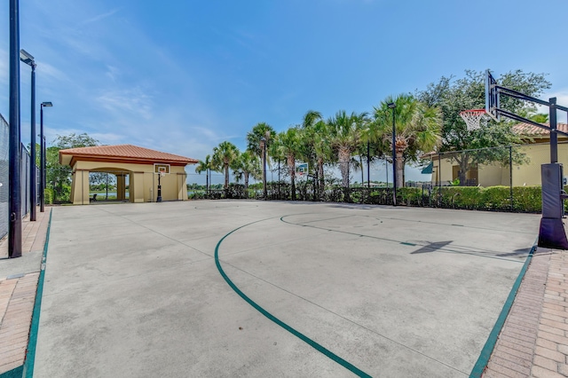 view of basketball court with a gazebo