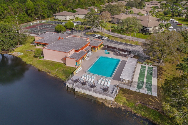 aerial view with a water view