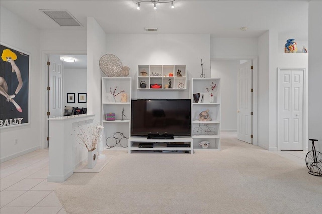 living room with light carpet