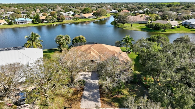 bird's eye view featuring a water view