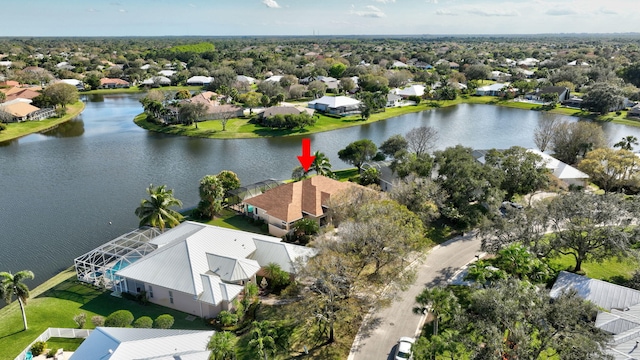 bird's eye view featuring a water view