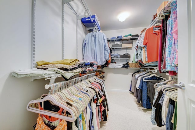 spacious closet featuring light carpet