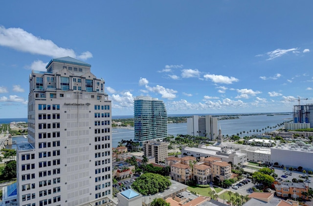 exterior space with a water view