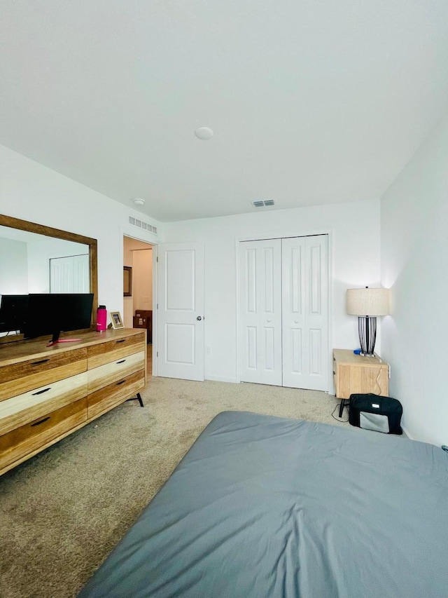 carpeted bedroom featuring a closet