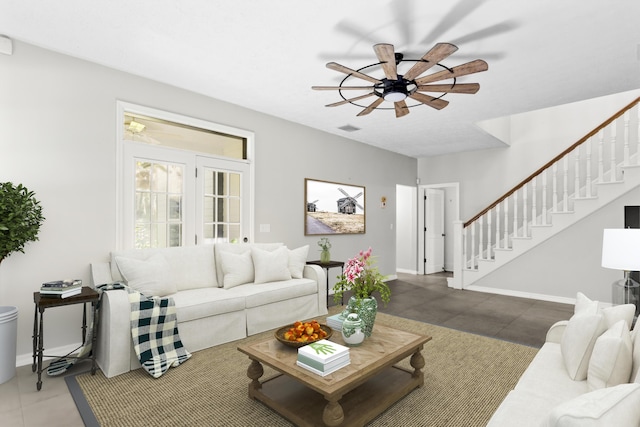 living room with ceiling fan