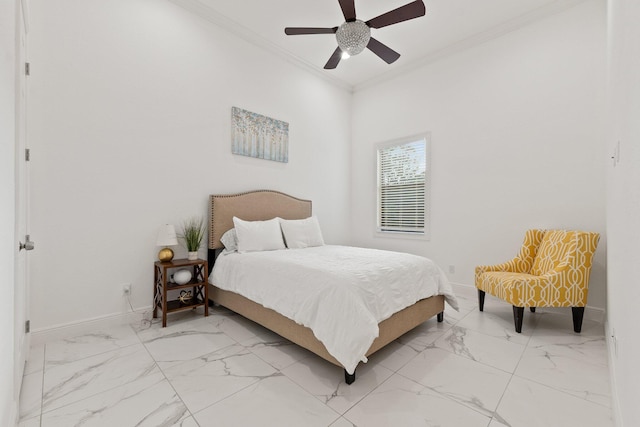 bedroom featuring crown molding and ceiling fan