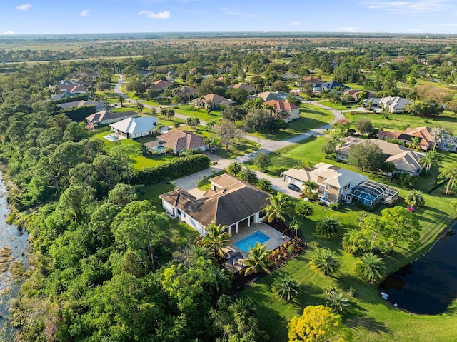 aerial view with a water view