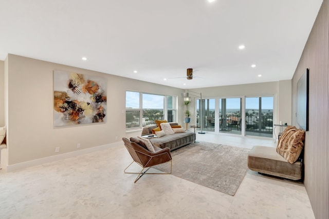 living room with ceiling fan