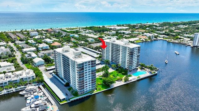 aerial view with a water view