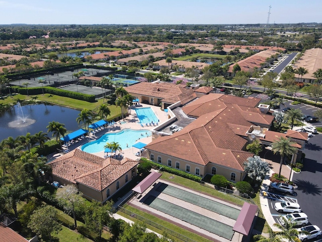 aerial view with a water view