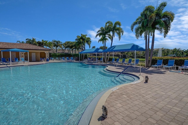 pool with a patio