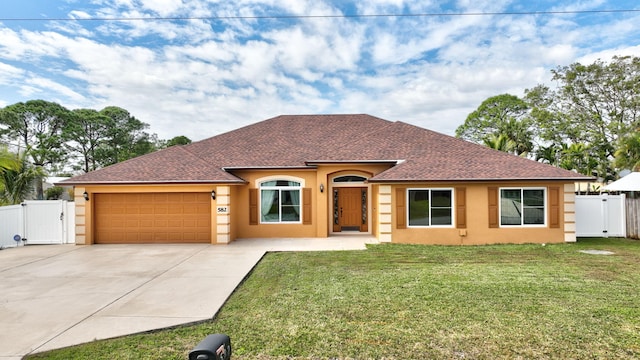 view of front facade featuring a front lawn and a garage