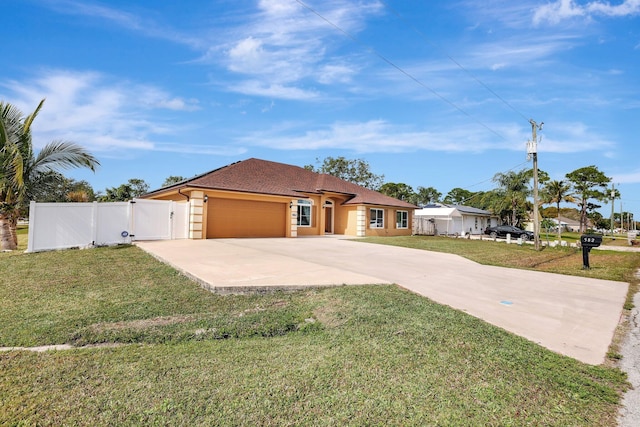 view of front of house with a garage and a front yard