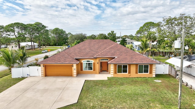 view of front of house with a front lawn and a garage