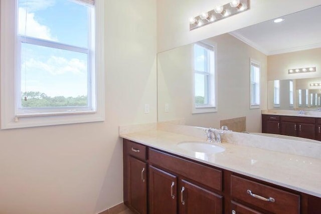 bathroom featuring vanity and crown molding