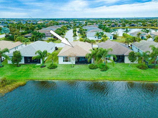 bird's eye view featuring a water view