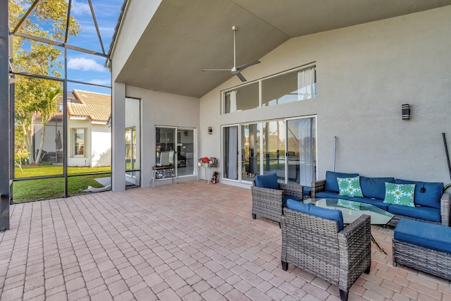 view of patio with an outdoor hangout area and ceiling fan