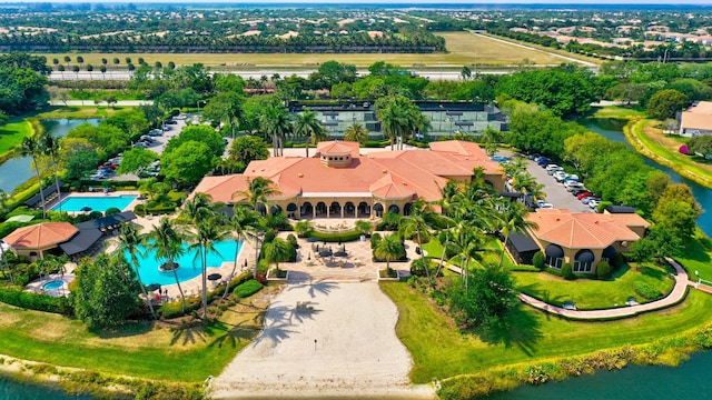 aerial view with a water view