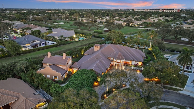 view of aerial view at dusk