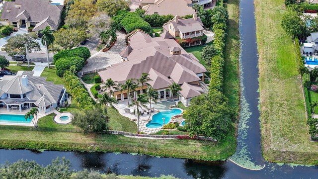 bird's eye view featuring a water view