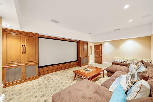 home theater with carpet flooring