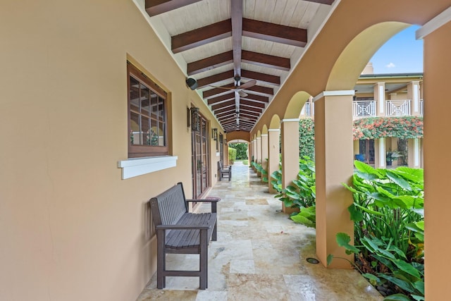 view of patio featuring ceiling fan