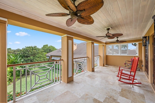 exterior space with wooden ceiling