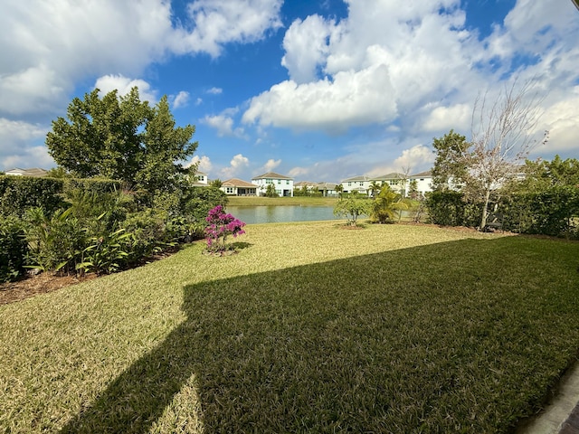 view of yard featuring a water view