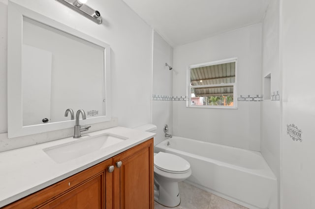 full bathroom with toilet, vanity, tile patterned flooring, and shower / bathing tub combination