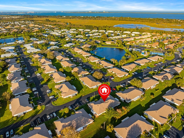 bird's eye view featuring a water view